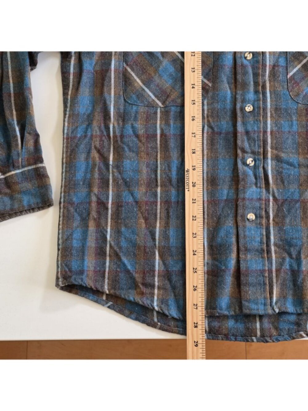 Vtg Sears Roebuck Flannel Shirt Men L Blue Plaid Wool Blend Single Needle Rugged - Picture 8 of 13